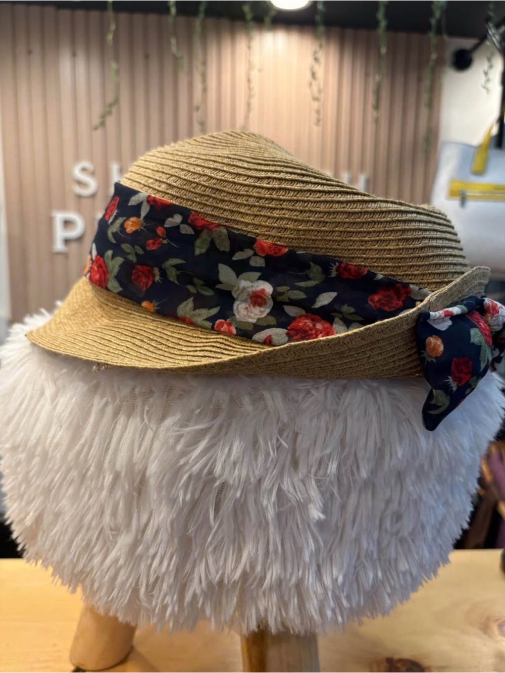 STRAW CLOCHE HAT WITH TIE-BACK FLOWER PRINT SASH - Picture 3 of 4